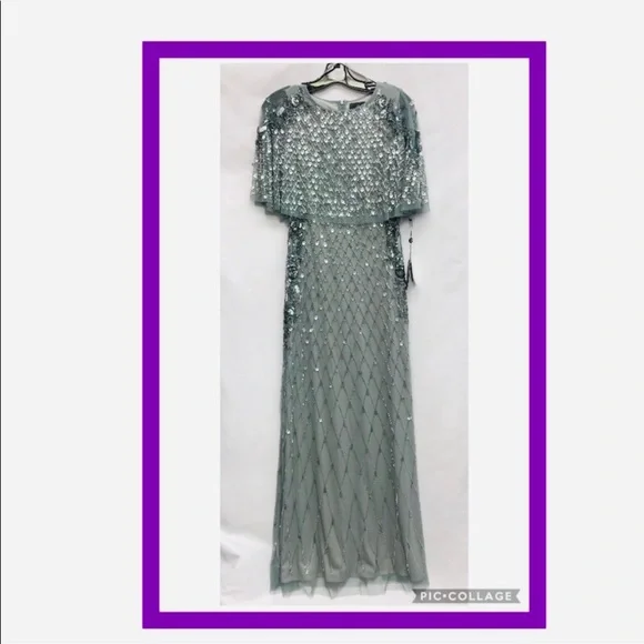 Brand new Adrianna Papell embroidered capelet gown